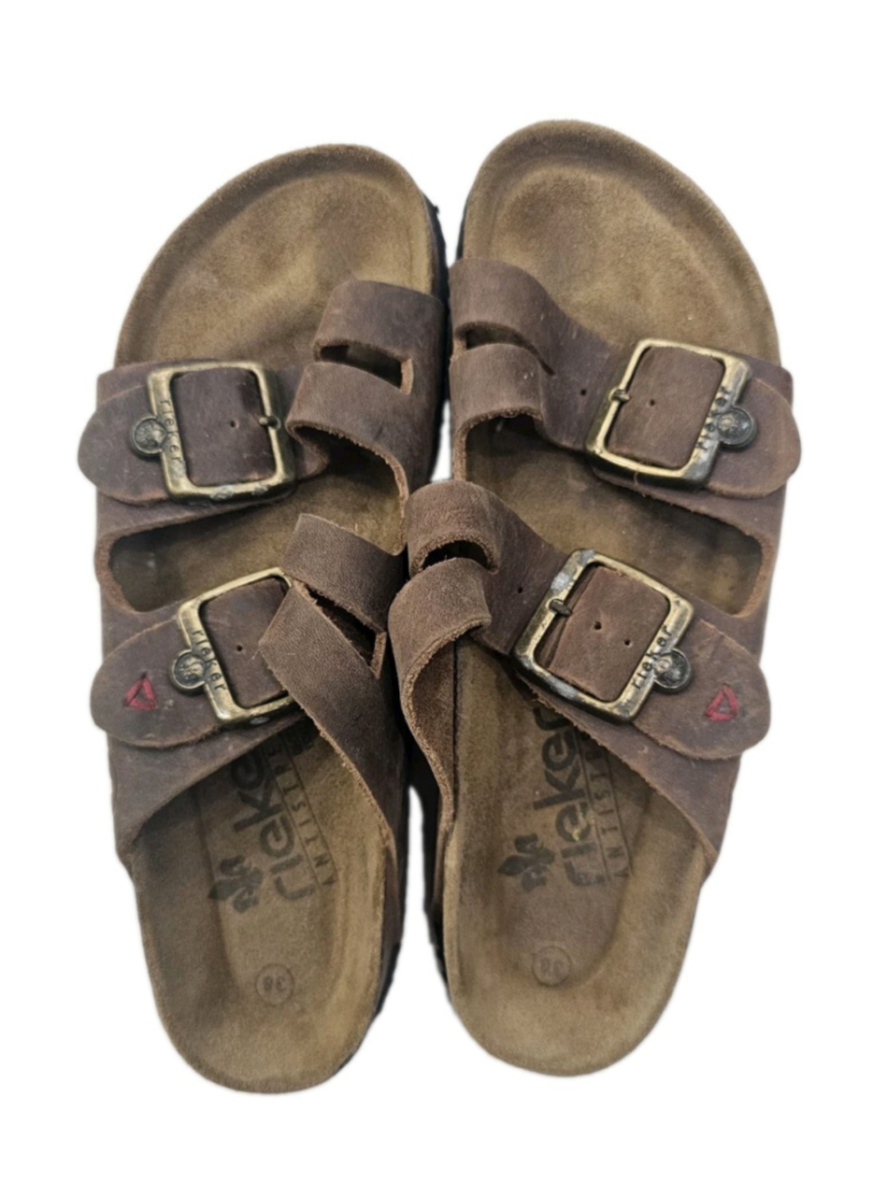 Rieker Antistress Brown Leather Double Buckle Slide Sandals Women's EU 38 - Picture 1 of 4